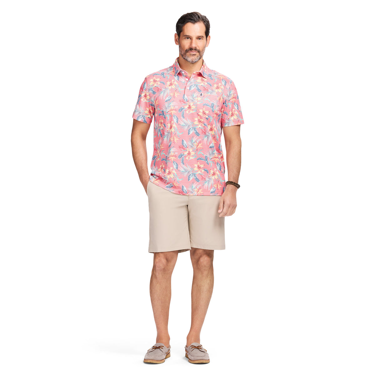 Izod SUNSHIELD PERFORMANCE S/S PRINTED POLO - ROSE OF SHARON