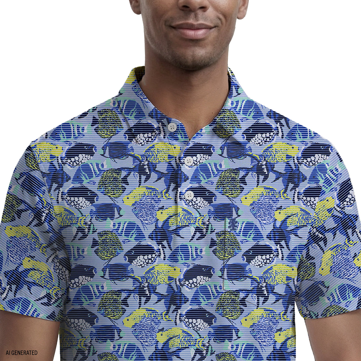Izod SUNSHIELD PERFORMANCE S/S PRINTED POLO - CHAMBRAY BLUE