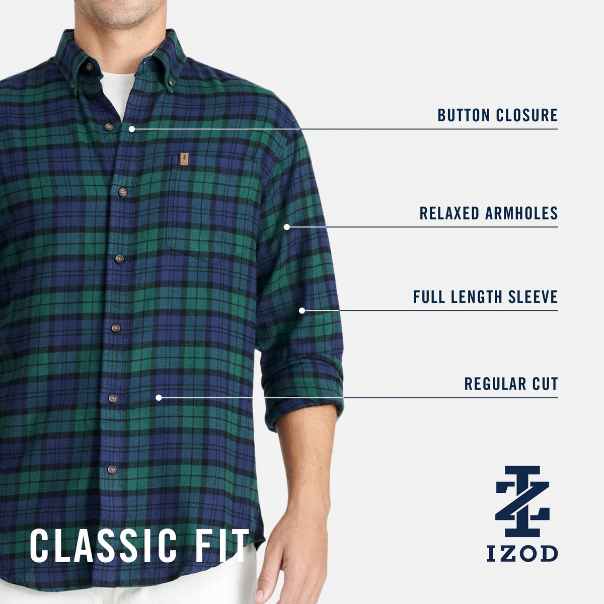 Izod Stratton Flannel Long Sleeve Button Down Shirt - Trekking Green