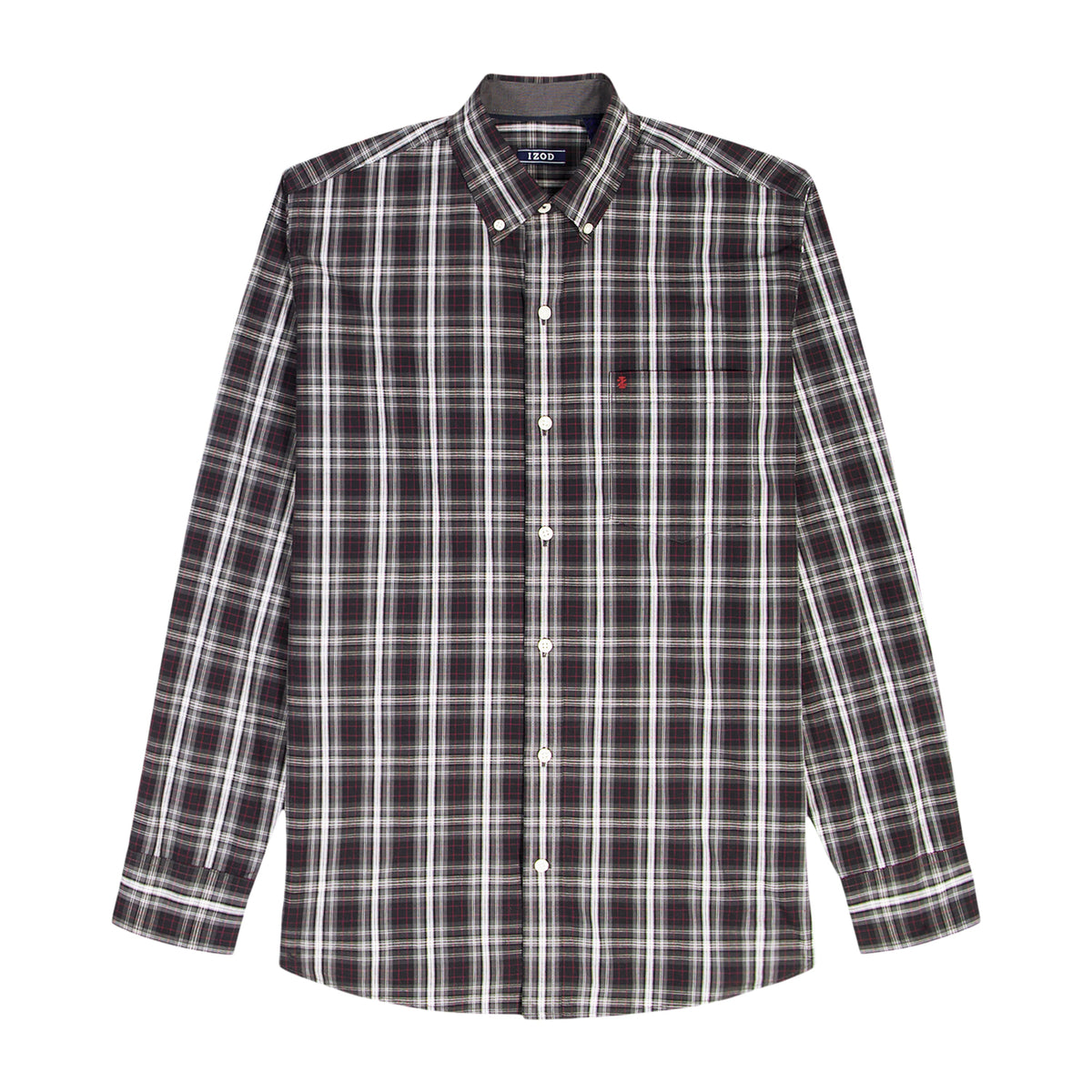 Izod Holiday Tartan Long Sleeve Button Down Shirt - Black