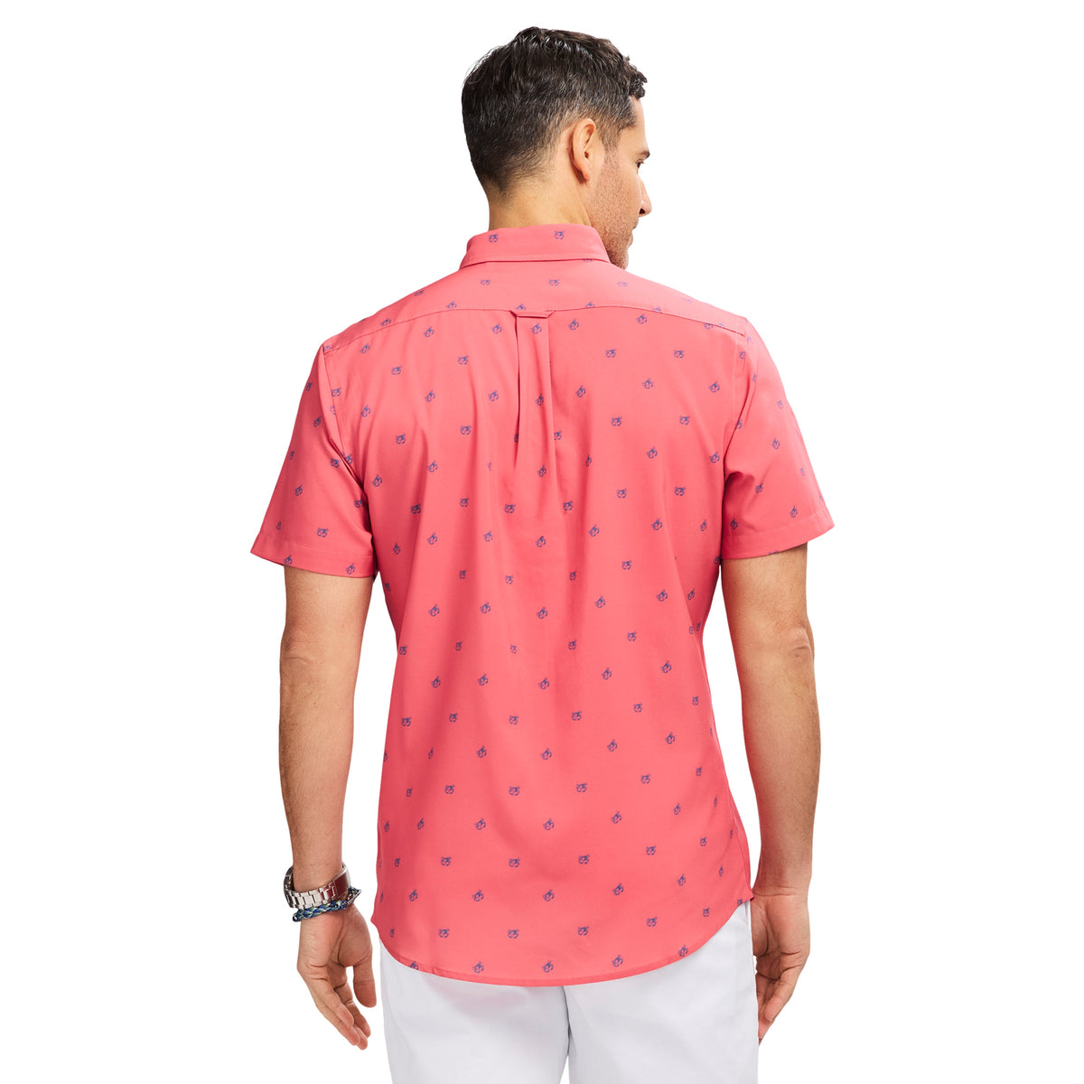 Izod Breeze Short Sleeve Printed Button Down Shirt - Holly Berry