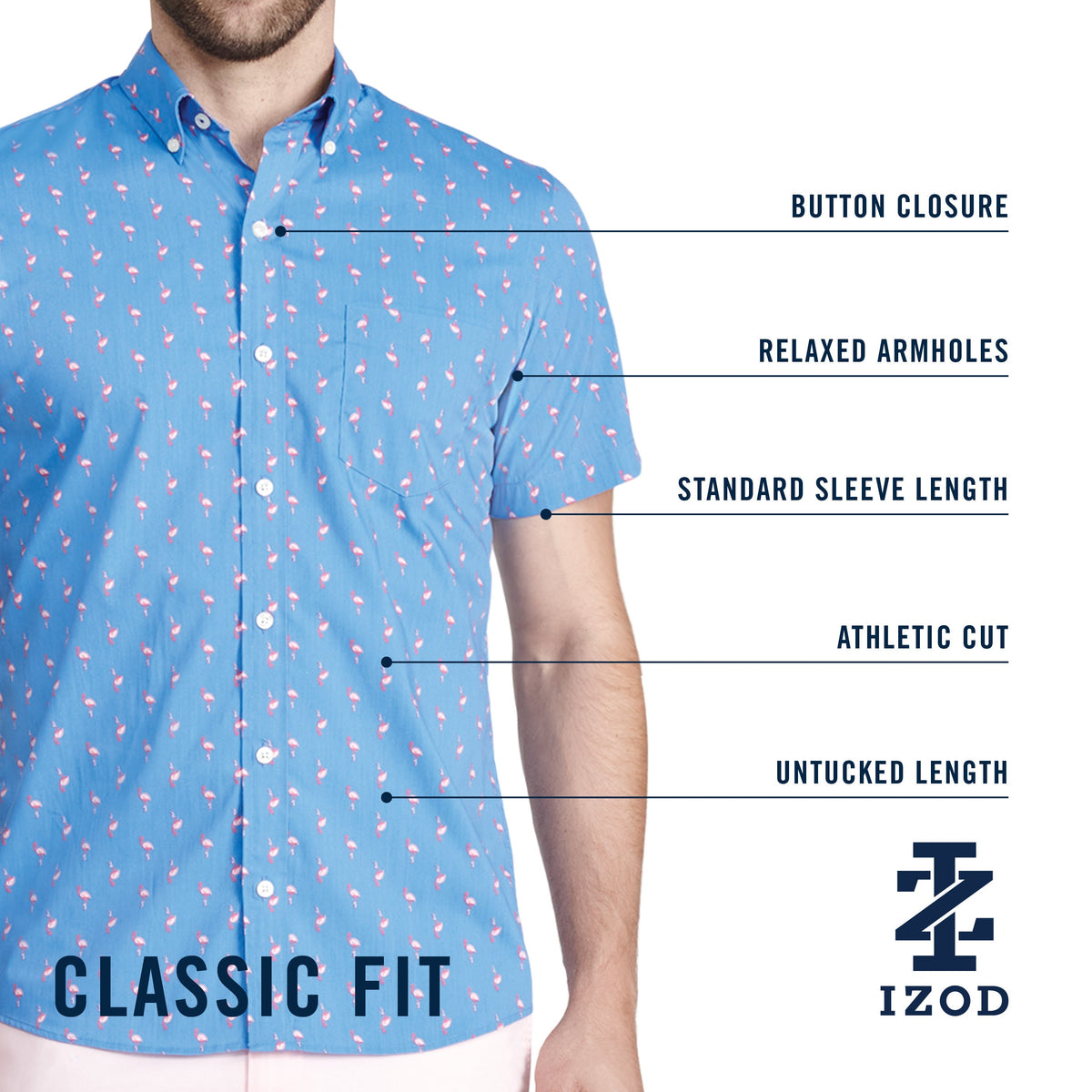 Izod Breeze Short Sleeve Printed Button Down Shirt - Holly Berry