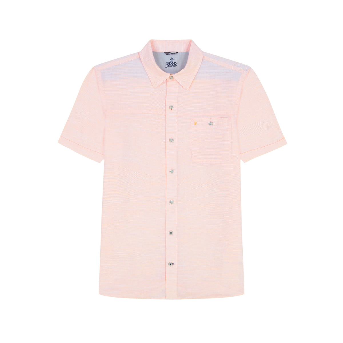Izod Dockside Solid Chambray Short Sleeve Button Down Shirt - Cantaloupe