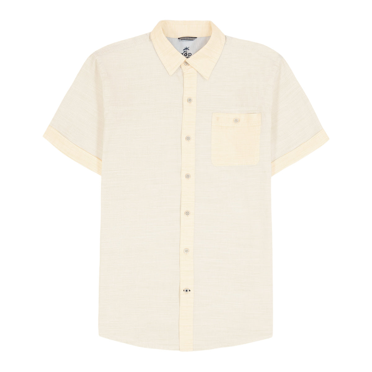 Izod Dockside Solid Chambray Short Sleeve Button Down Shirt - Banana Cream
