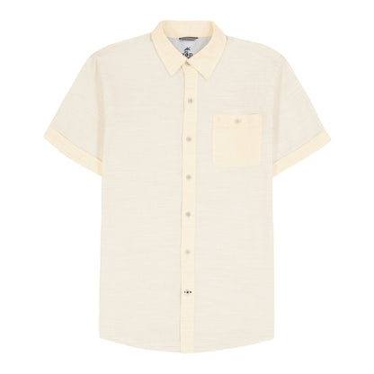 Izod Dockside Solid Chambray Short Sleeve Button Down Shirt - Banana Cream