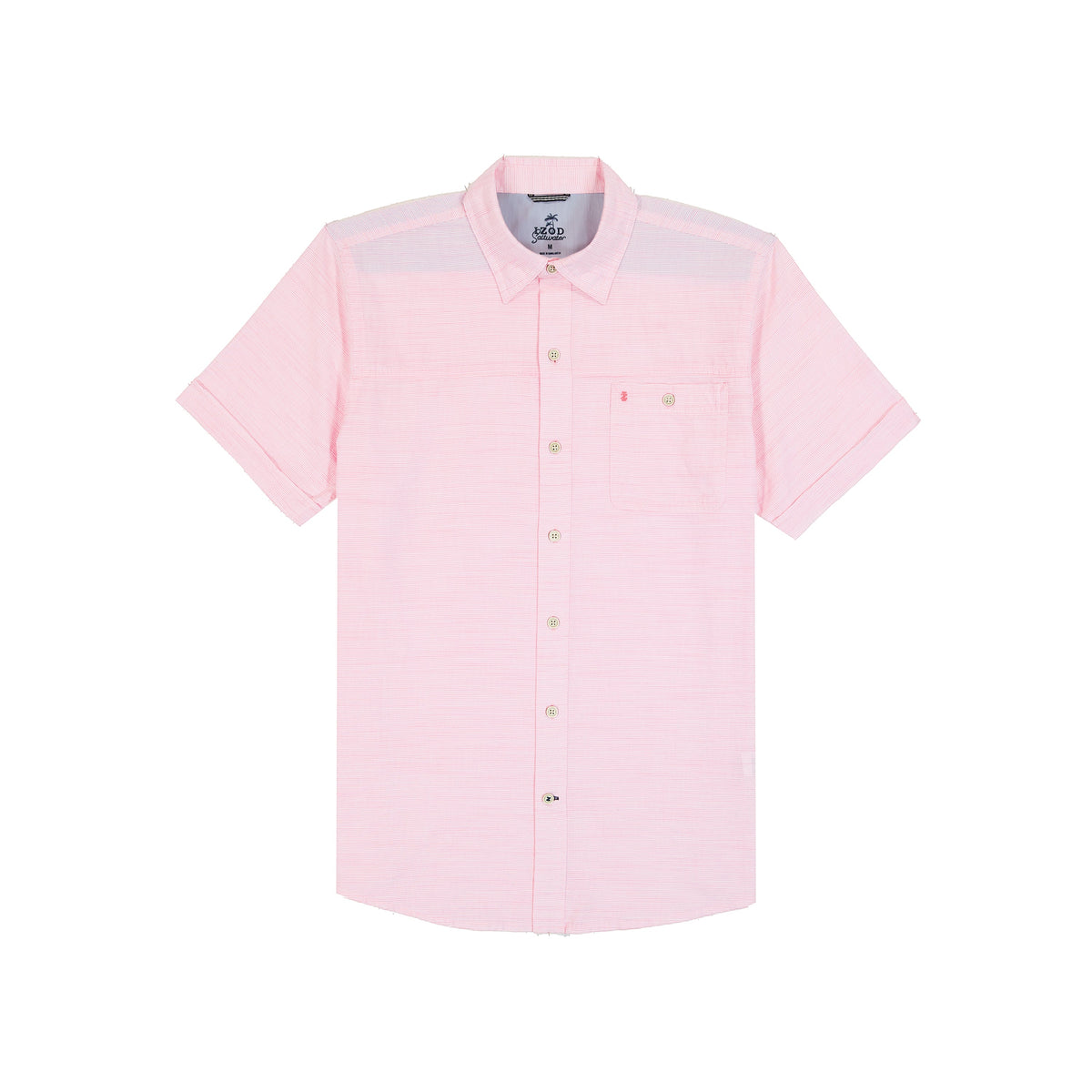 Izod Dockside Solid Chambray Short Sleeve Button Down Shirt - Pink Carnation