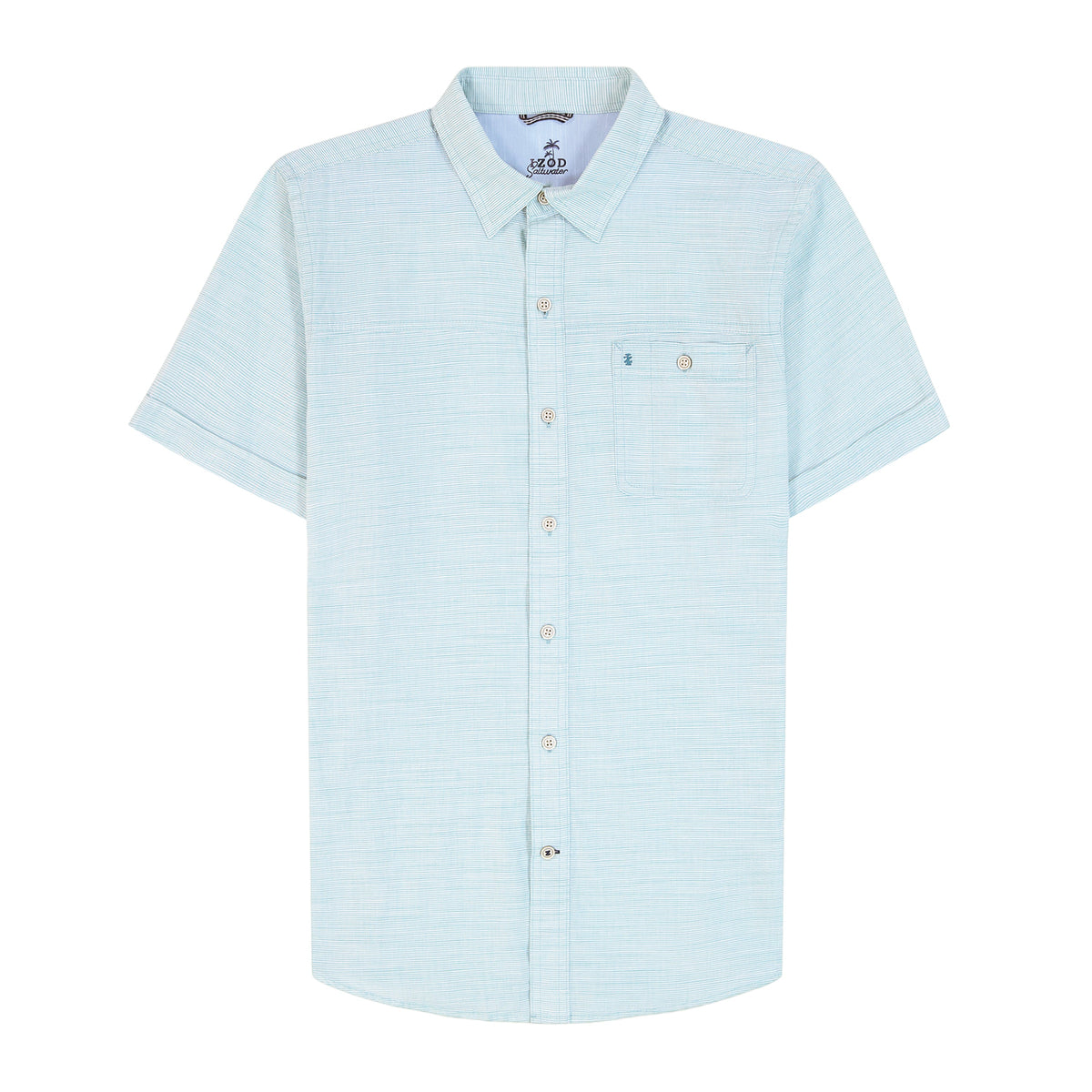 Izod Dockside Solid Chambray Short Sleeve Button Down Shirt - Wasabi