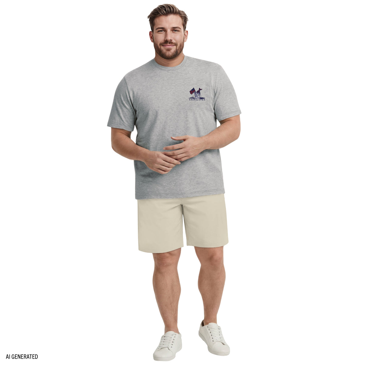 Izod BIG & TALL SALTWATER SHORT SLEEVE GRAPHIC TEE - LT GREY HTHR