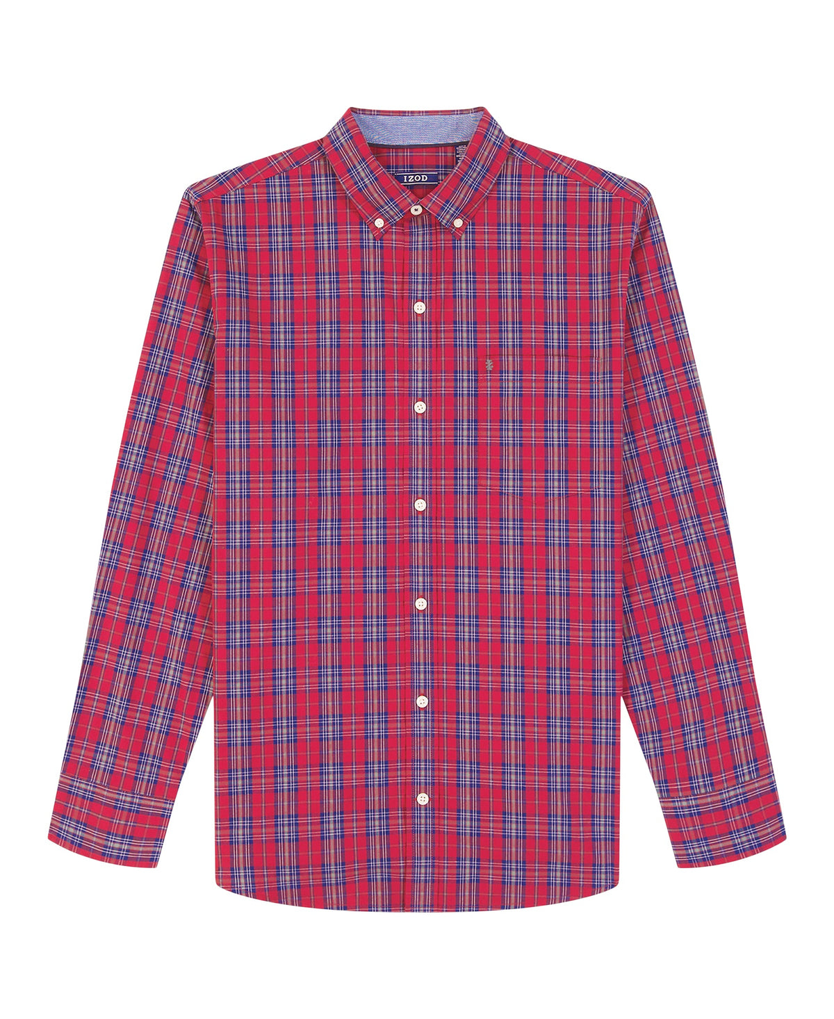 Izod Big & Tall Holiday Tartan Long Sleeve Button Down Shirt - Red Dahlia