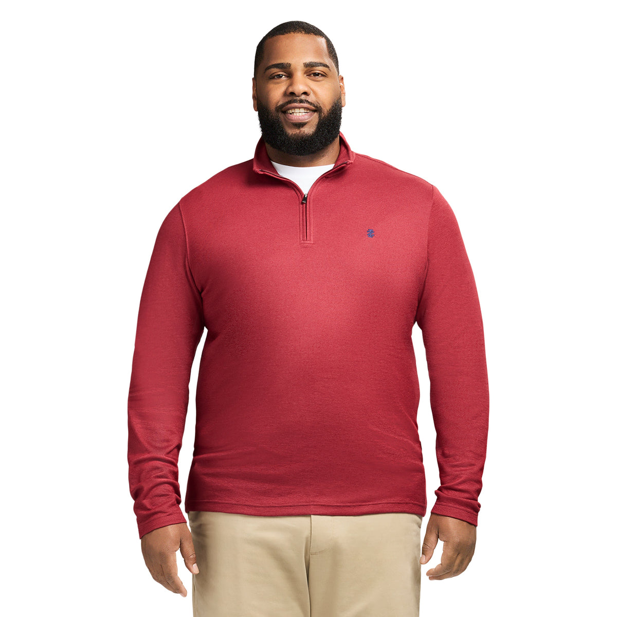 Izod Big & Tall Performance Comfort Striped Quarter Zip - Tomato