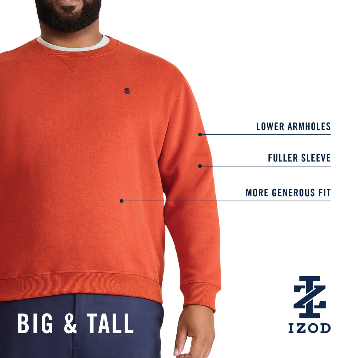 Izod Big & Tall Advantage Performance Crewneck Fleece - Black