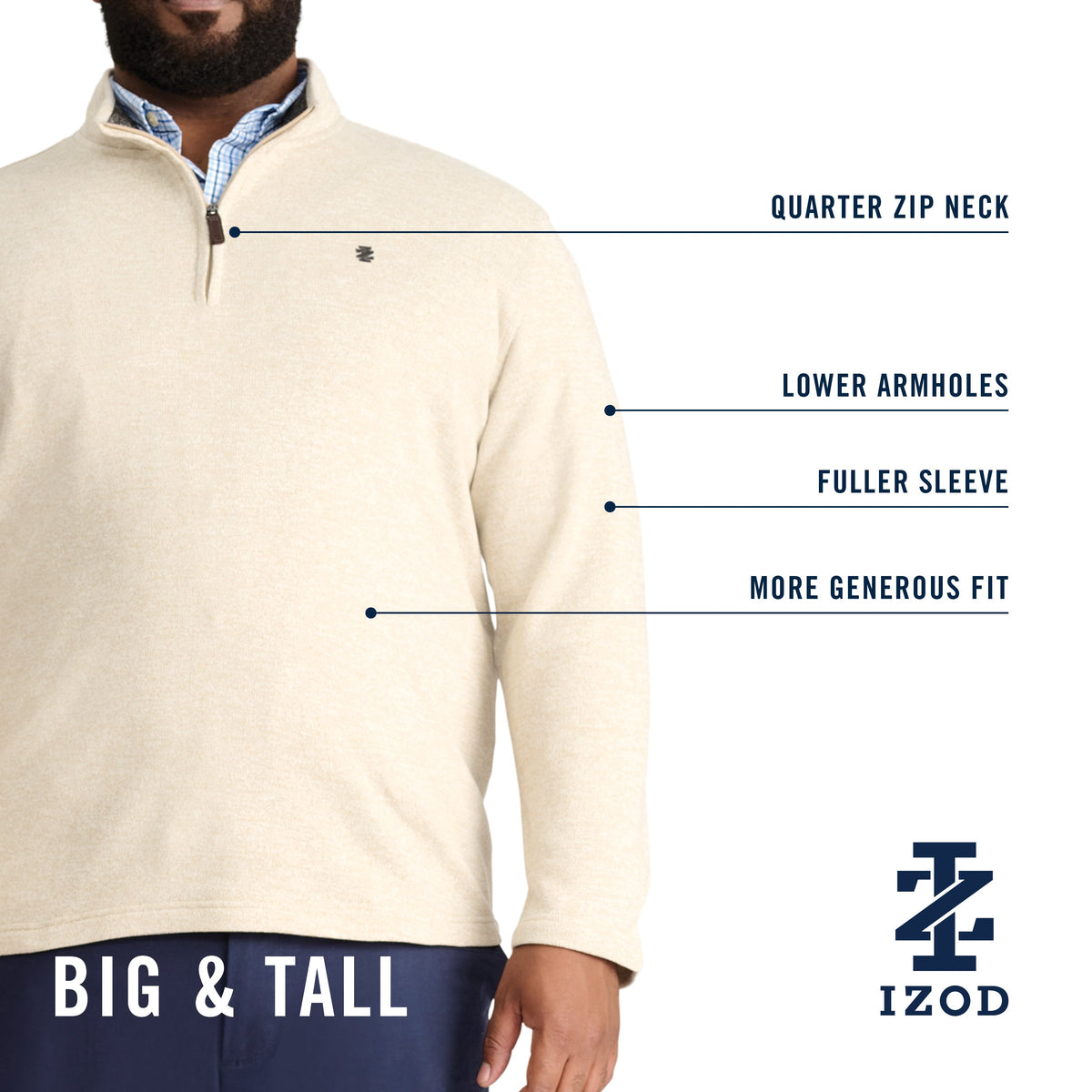 Izod Big & Tall Thermasoft Sweater Fleece Quarter Zip - Rain Forest