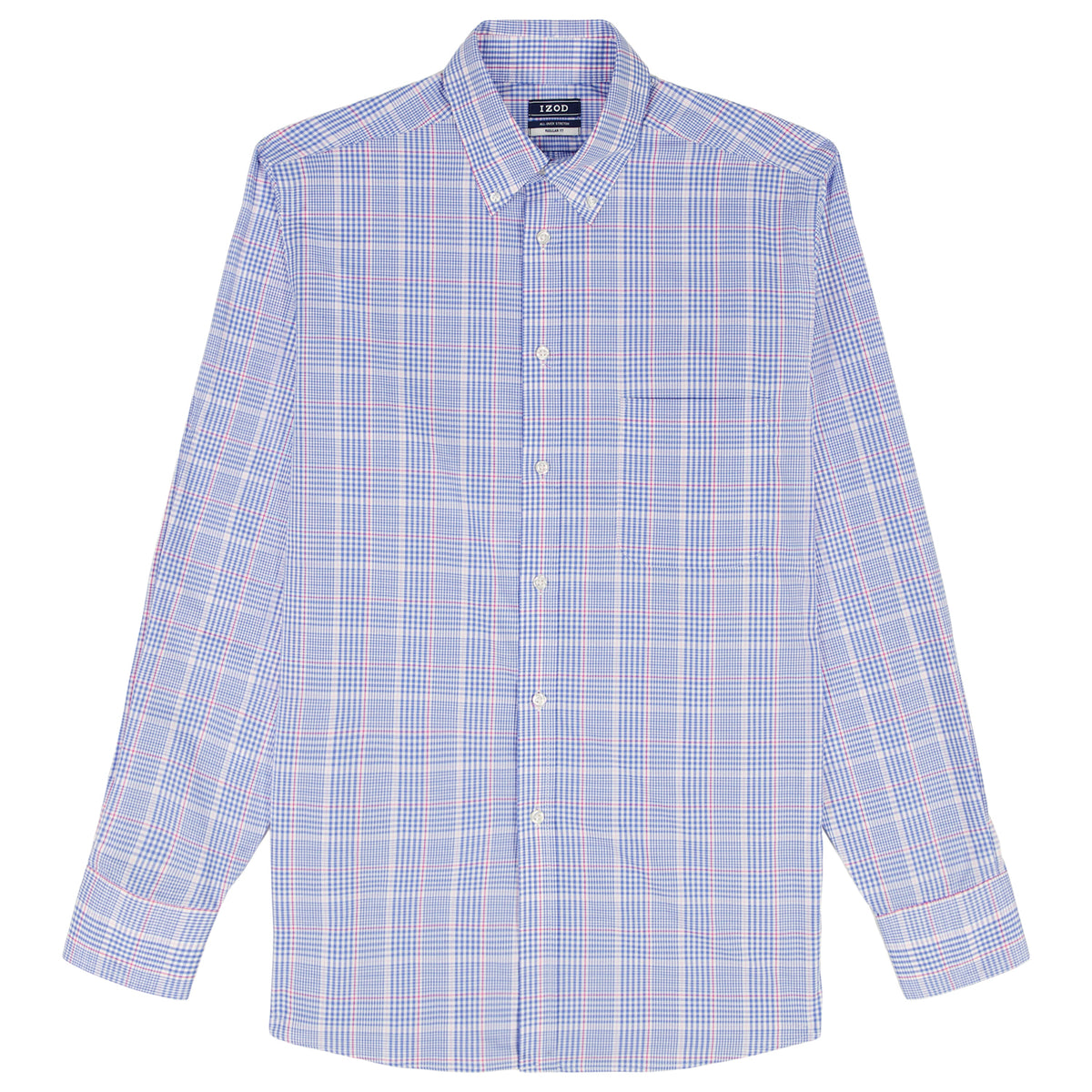 Izod BIG & TALL ALL-OVER STRETCH L/S PLAID BUTTON-DOWN DRESS SHIRT - ULTRAM