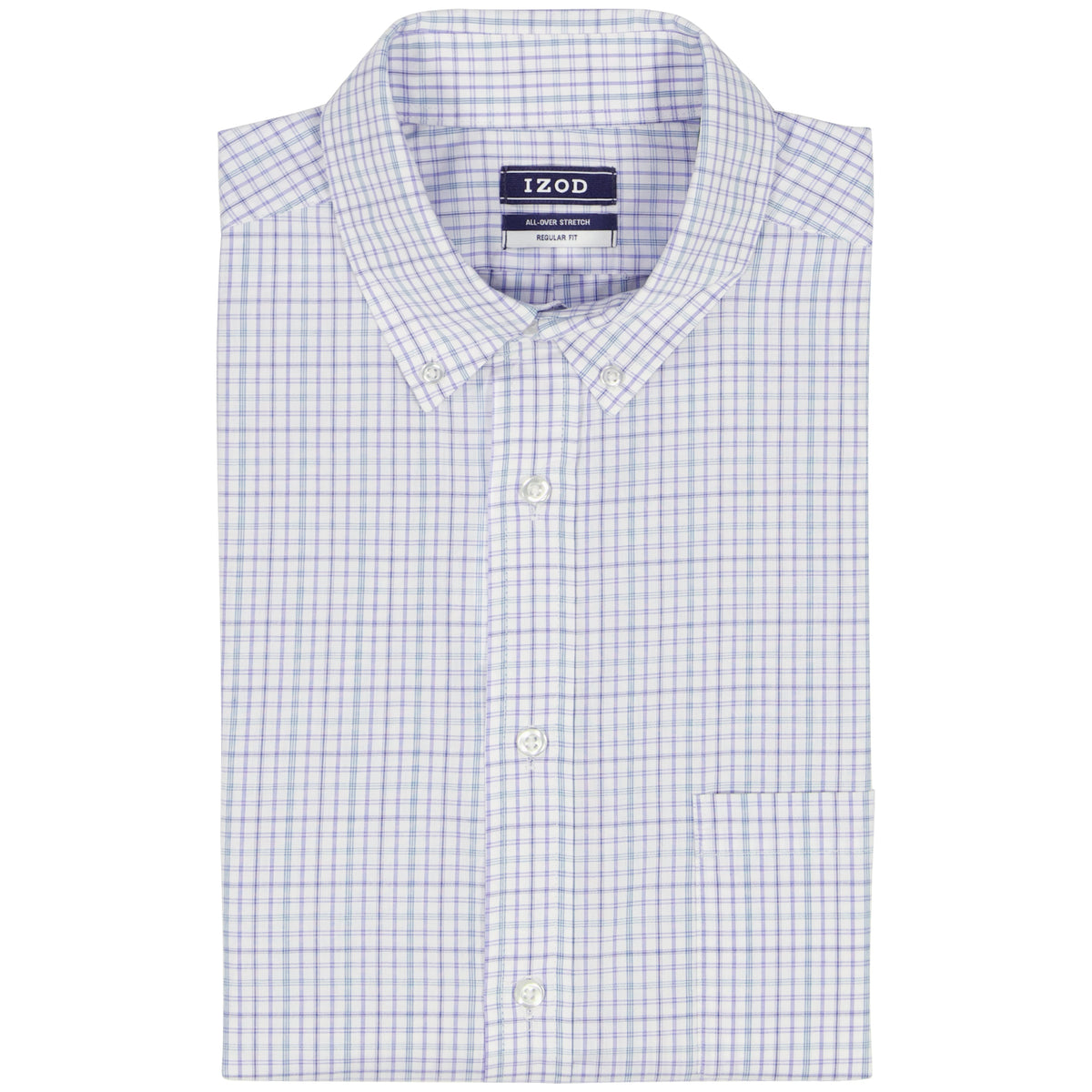 Izod BIG & TALL ALL-OVER STRETCH L/S PLAID BUTTON-DOWN DRESS SHIRT - PAGODA