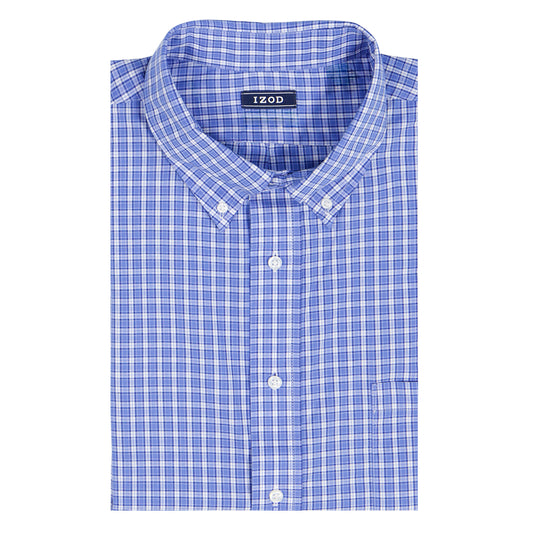 Izod BIG & TALL ALL-OVER STRETCH L/S PLAID BUTTON-DOWN DRESS SHIRT - ULTRAM