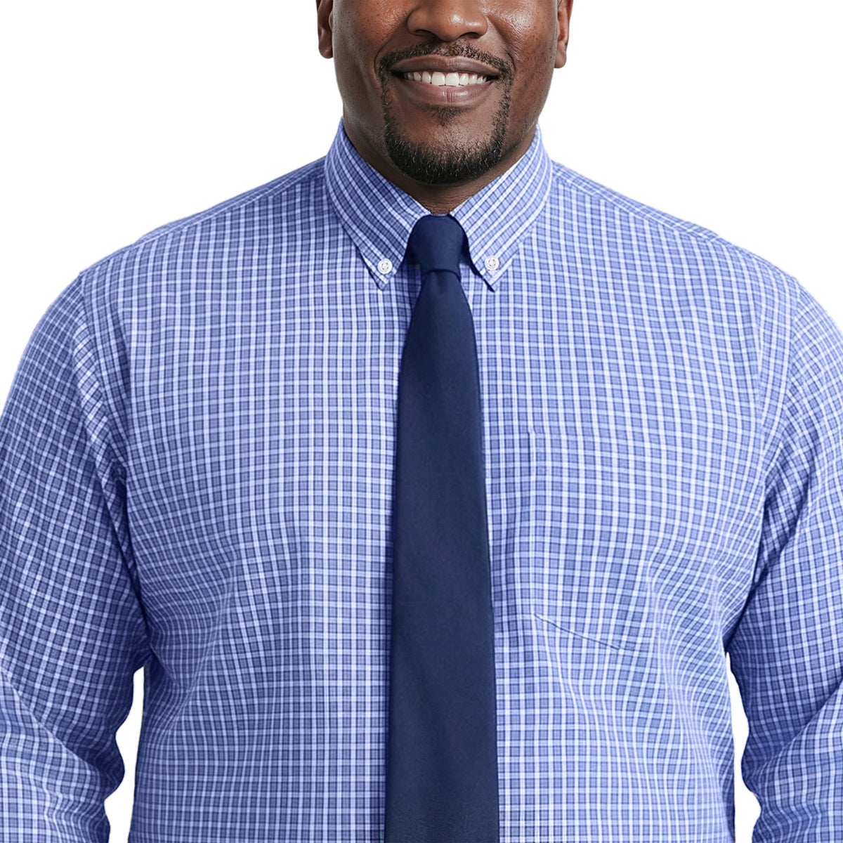 Izod BIG & TALL ALL-OVER STRETCH L/S PLAID BUTTON-DOWN DRESS SHIRT - ULTRAM