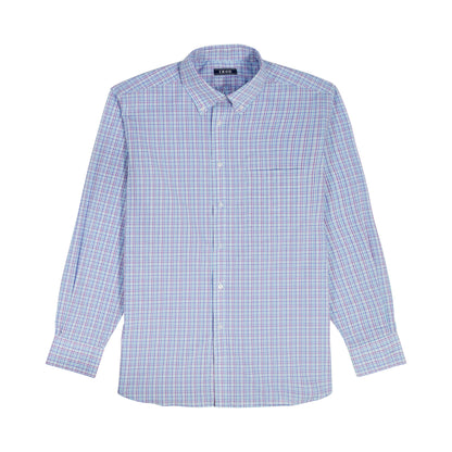 Izod BIG & TALL ALL-OVER STRETCH L/S PLAID BUTTON-DOWN DRESS SHIRT - ULTRAM