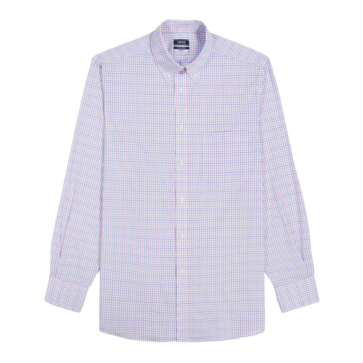 Izod BIG & TALL ALL-OVER STRETCH L/S PLAID BUTTON-DOWN DRESS SHIRT - CONE F
