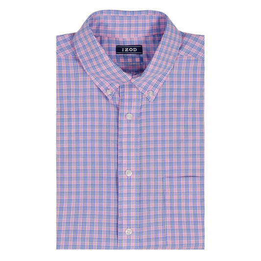 Izod BIG & TALL ALL-OVER STRETCH L/S PLAID BUTTON-DOWN DRESS SHIRT - LILAC