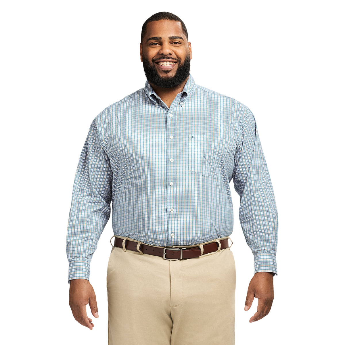 Izod Big & Tall Performance Comfort L/S Plaid Shirt - Larkspur
