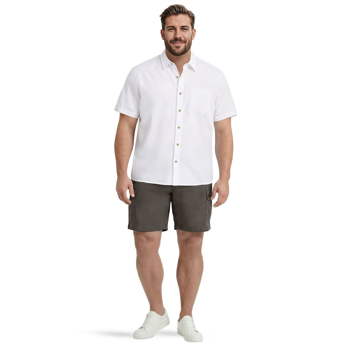 Izod BIG & TALL LUXURY S/S BUTTON-DOWN SHIRT - BRIGHT WHITE