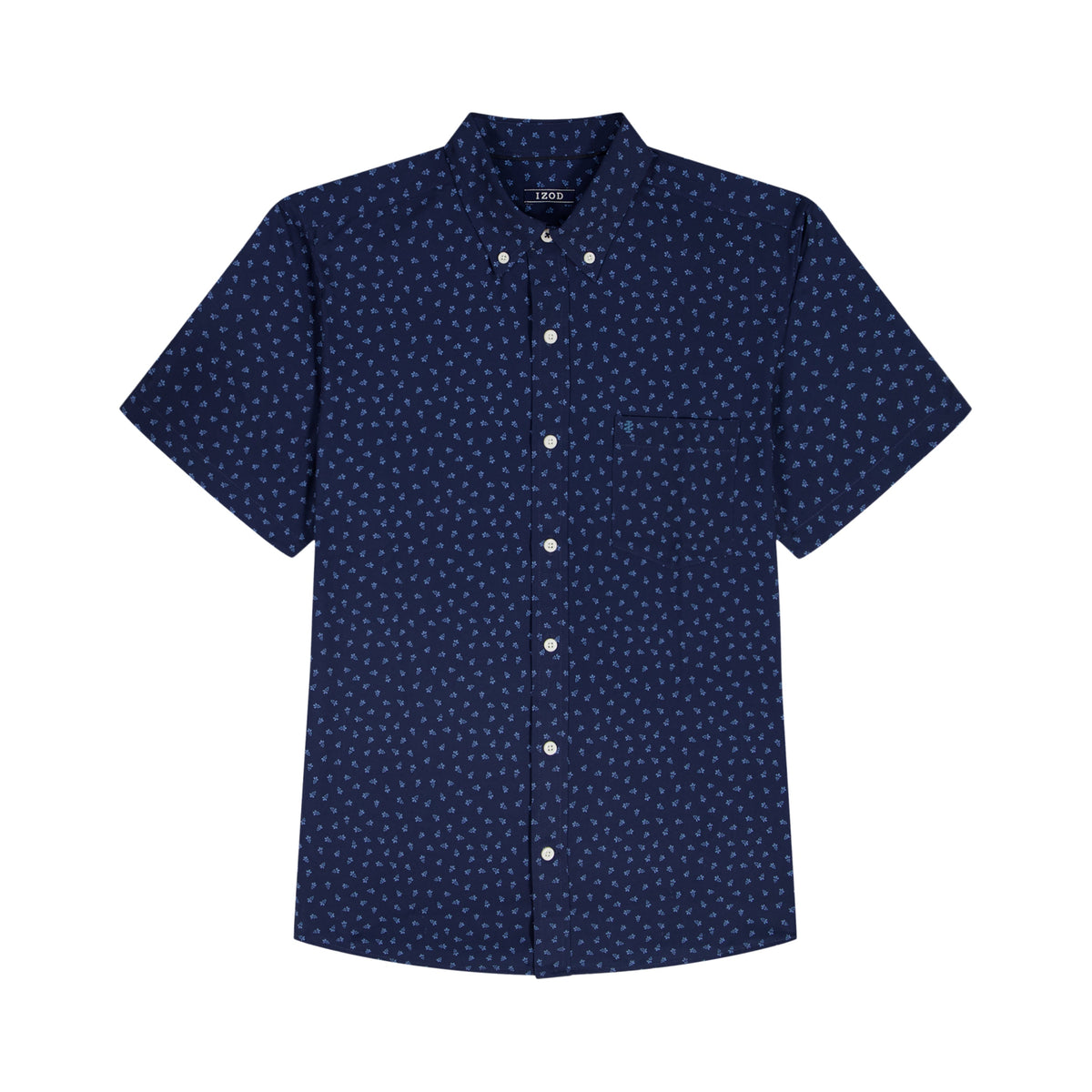 Izod BIG & TALL BREEZE S/S PRINTED BUTTON-DOWN SHIRT - LICHEN BLUE