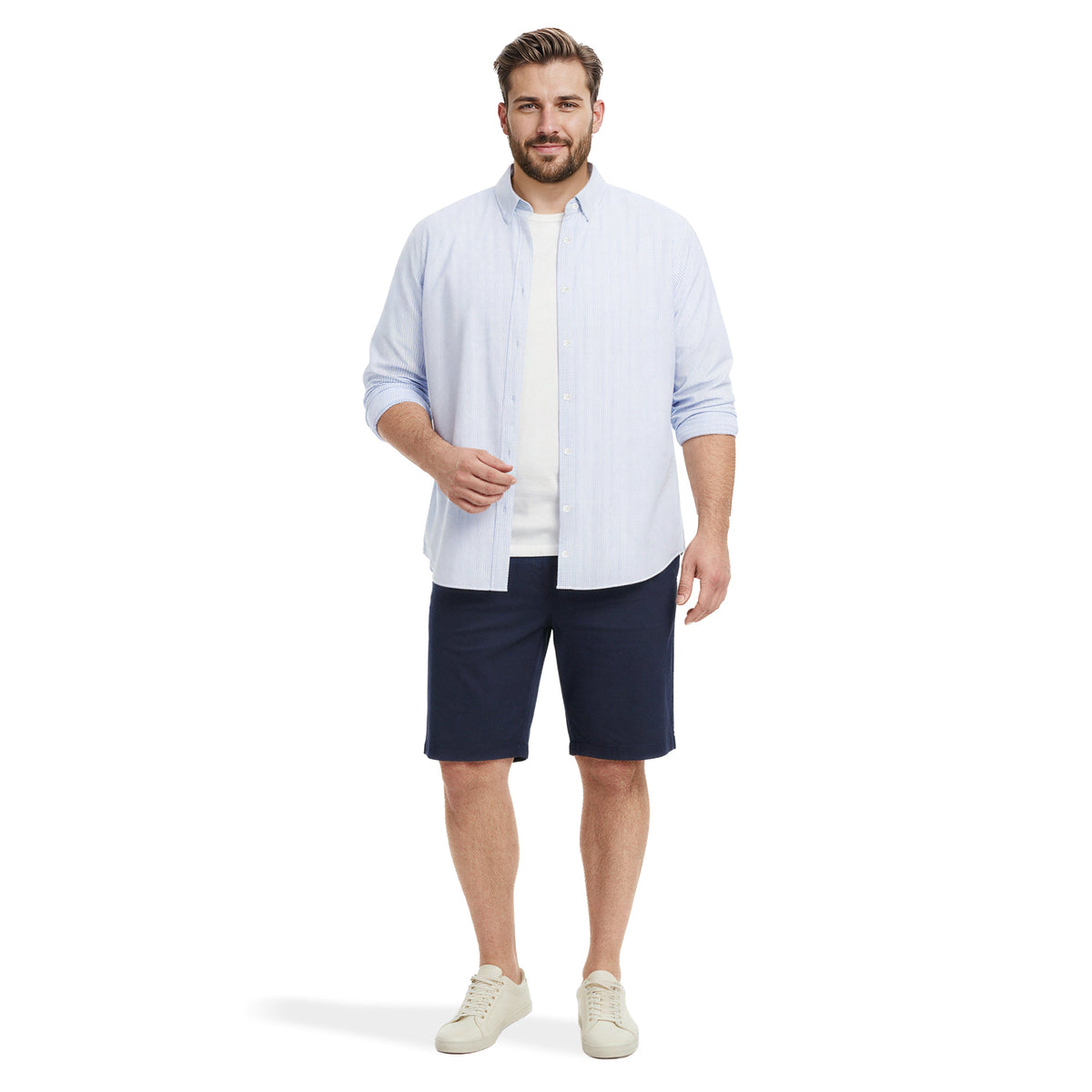 Izod BIG & TALL LUXURY SPORT L/S STRIPED SHIRT - PLACID BLUE
