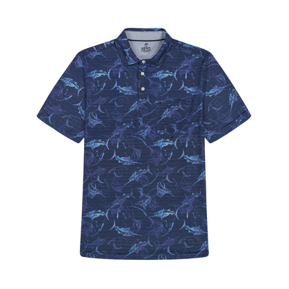 Izod BIG & TALL SUNSHIELD PERFORMANCE S/S PRINTED POLO - BLUE DEPTHS